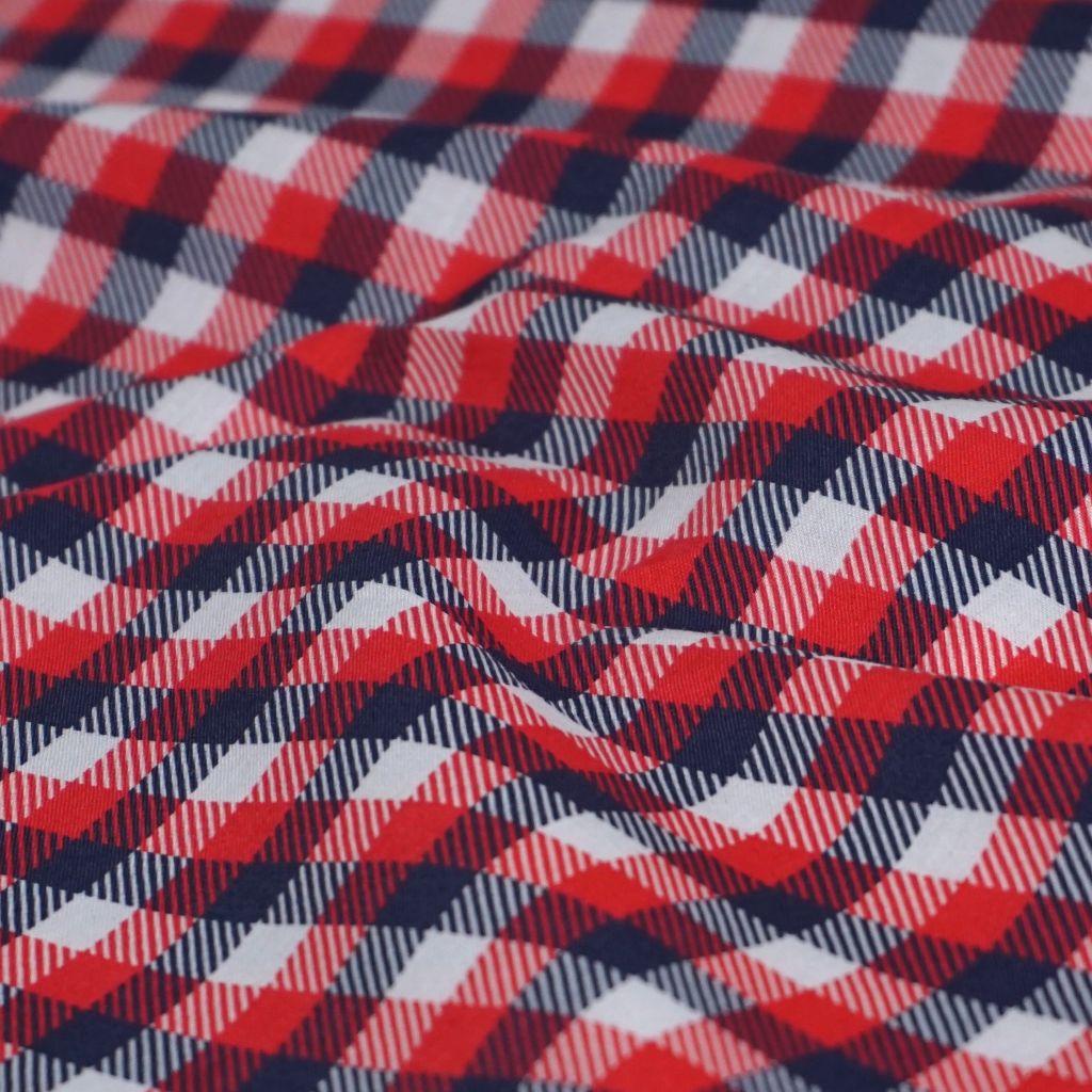 Preview: Baumwollstoff Motivdruck Karodrcuck rot blau